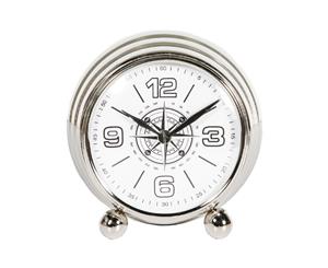 MAXI 16cm Wide Desk Clock with Round White Face - Nickel