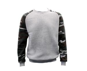 Men's Adult Unisex Crew Neck Jumper Pullover Casual Sports - Camouflage - Light Grey