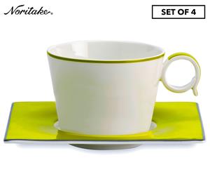 Noritake Contempo Amarillo Set of 4 Tea Cup & Saucer - Green