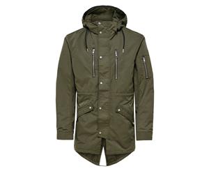 ONLY & SONS MEN'S GREEN POLYESTER COAT