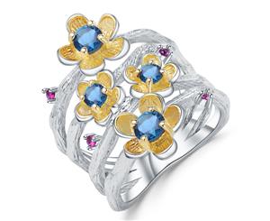 Olivia Yip - Cute Flowers With Red Gems Women's Ring