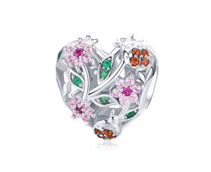 Olivia Yip - Pink Flower And Green Leaf Love Women's Charm - BSC117