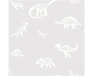 Over the Rainbow Dino Dictionary Wallpaper Grey (90900)