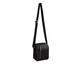 Pierre Cardin Mens Black Shoulder Bag Black Italian Leather 25 x 8 x 22cm