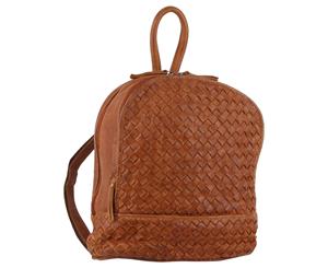 Pierre Cardin Wove Rustic Leather Backpack (PC3140) - Cognac