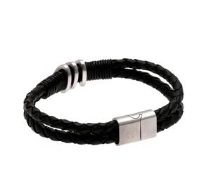 Rangers Fc Double Plait Leather Bracelet (Black) - TA4983