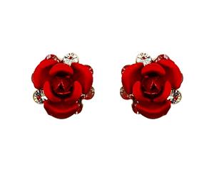 Red Roses Studs Embellished with Swarovski crystals-Gold/Red