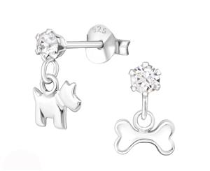 Silver Hanging Kids Dog earrrings made with Swarovski Crystal