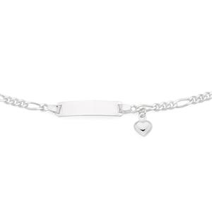 Silver Kids 16.5cm Figaro 3+1 Identity Heart Charm Bracelet