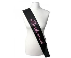 Single Layer Black with Pink Satin Bridemaid Night Party Text Sash Banner 160cm x 80cm x 10cm