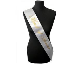 Single Layer Satin White with Gold Maid of Honour Night Party Text Sash Banner 160cm x 80cm x 10cm