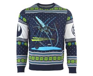 Star Wars Christmas Jumper Battle Of Yavin X Wing Fighter Official Mens - Blue