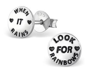 Sterling Silver When It Rains Look for Rainbows Kids Stud Earrings