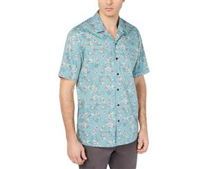 Tasso Elba Mens Floral Print Cotton Button-Down Shirt