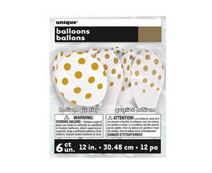 Unique Party 12 Inch Polka Dot Latex Balloons (Pack Of 6) (Gold/White) - SG4789