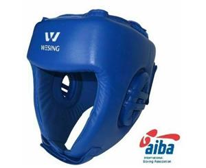 WESING Aiba Approved Leather Muay Thai MMA Boxing Head Guard - Blue