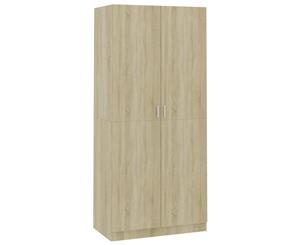 Wardrobe Sonoma Oak Chipboard 2 Doors Clothing Cabinet Shelf Hanger