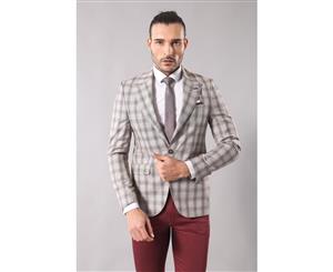 Wessi Slimfit Single Button Wide Pointed Collar Beige Blazer