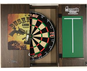 Winmau Blade 5 FIVE Dart Board & Formula Walnut BUSH RANGER NED KELLY Cabinet + 6 x Darts SET