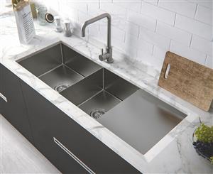 fluso 120x45cm Double Bowl Kitchen Sink + Drainer Board