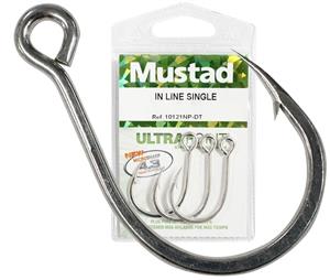 1 Packet of Mustad 10121NPDT Kaiju In-Line Single Fishing Hooks - 7x Strong Hook [Hook Size Size 1/0 Qty 7 Hooks]