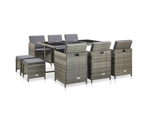 11 Piece Outdoor Dining Set with Cushions Poly Rattan Grey Patio Set