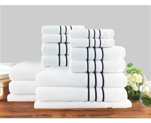 14 Piece Luxury Stripe 100% Cotton Towel Set 650GSM in White
