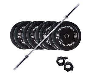 170kg Armortech V2 Black Bumper & Barbell Set