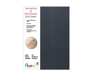 20pce Watermark Certificate / Invitation Card Paper 250gsm A4 Acid Free - Black