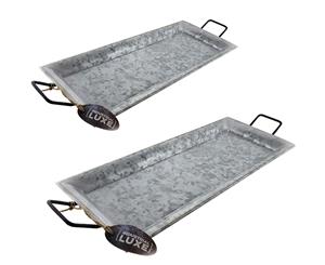 2PK ThirstyStone Rectangular Galvanized Iron Serving Tray 56cm & 66cm Combo Set