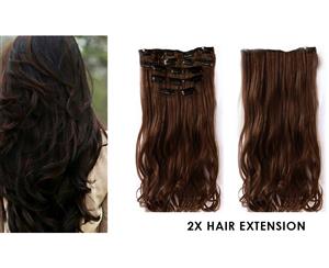 2Pcs 24" Wavy High Grade Synthetic Hair Extension Dark Brown 7Piece 16Clips 2X