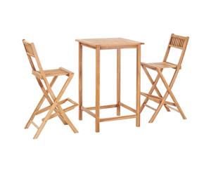 3 Piece Solid Teak Wood Bar Set Outdoor Dining Table Foldable Chair