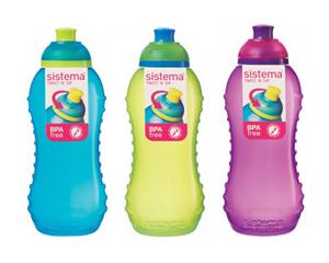 3 Sistema 330ml Drink Bottles Aqua Blue Lime Green Pink