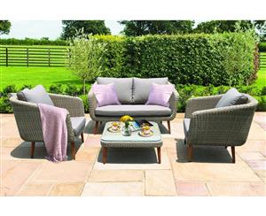 4 Seat Outdoor Timber Wicker Lounge Set with Sofa Square Coffee Table and Armchairs and Cushions