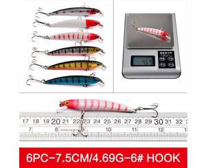 6pcs Minnow Fishing Lures Minnow Hard Plastic Bait Casting Bass Trout Salmon