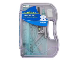 8pc Celco Maths Flash Angles/Ruler Geometry/Drawing Set w/ Folder Attachment BL