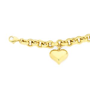 9ct Gold on Silver 20cm Round Belcher Heart Charm Bracelet