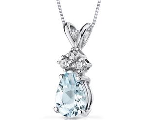 Aquamarine Diamond Pendant 14K White Gold Pear 7 x 5 mm 0.5 ct NSJP9686