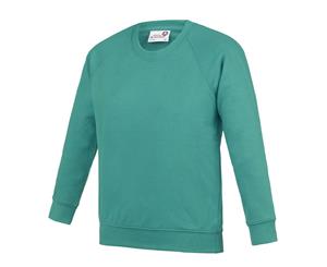 Awdis Academy Childrens/Kids Crew Neck Raglan School Sweatshirt (Pack Of 2) (Green) - RW6682