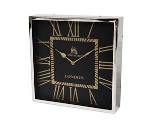BOND STREET Large 61cm Square Wall Clock with Nickel Surround and Black Face