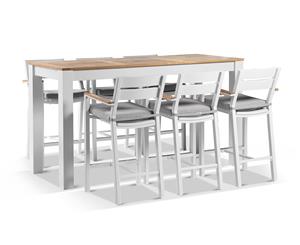 Balmoral 2M Aluminium Bar Table With 6 Capri Bar Stools - Outdoor Aluminium Dining Settings - White Aluminium