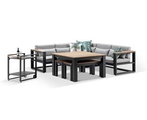 Balmoral Outdoor Aluminium Lounge And Dining Setting With Bar Cart - Outdoor Aluminium Lounges - Charcoal with Textured Grey