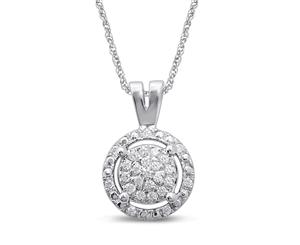 Bevilles Martina Solitaire Look Halo Necklace with 0.10ct of Diamonds in Sterling Silver