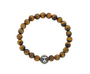 Bevilles Stainless Steel Lion Face Mens Bead Bracelet Beaded