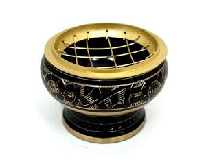 Brass Charcoal Holder / Ash Catcher With Black Etching - 7cm Diameter