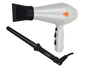 Cabello Pro 3600 Hair Dryer (White) + Tapered Curling Iron