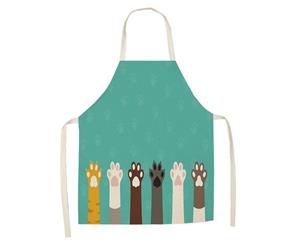 Cartoon Cat's Palm Kitchen Apron Drawing Cooking - Blue