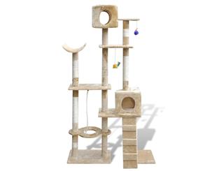 Cat Tree 175cm 2 Condos Beige Pet Scratching Post Pole Kitten Playhouse