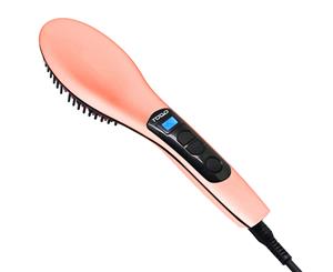 Ceramic Tourmaline Ionic Hair Brush Straightener Iron Anti Frizz Comb Peach