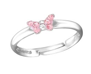 Children's Silver Small Butterfly Crystal Adjustable Ring